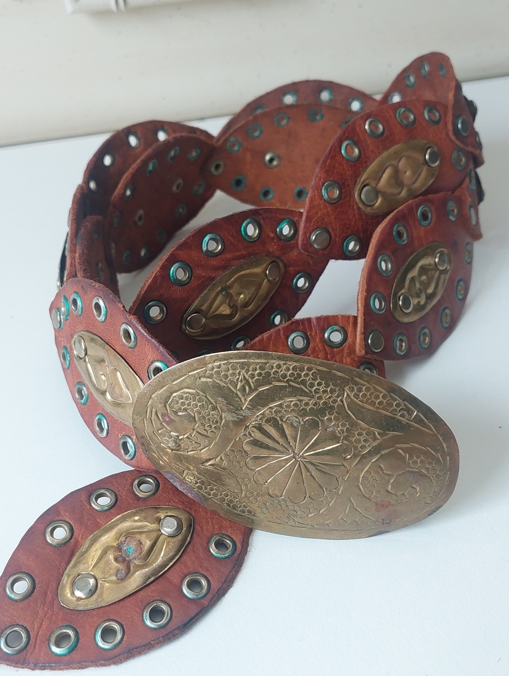 VTG Chico's Morocco Bohemian festival belt Leather and brass